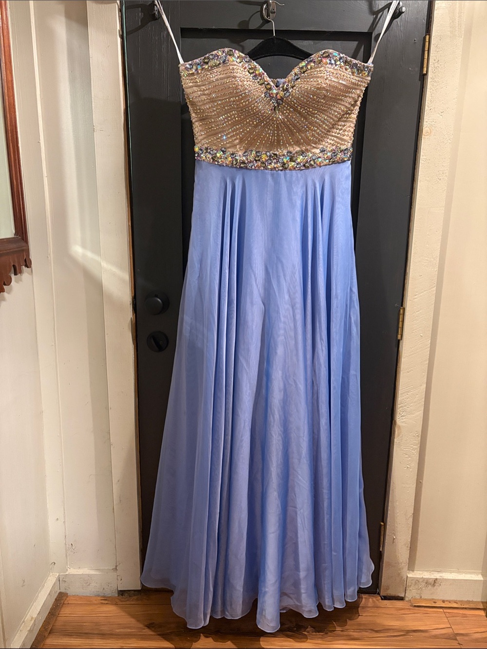 Sherri Hill Beaded Gold and Lavender Strapless Prom Gown